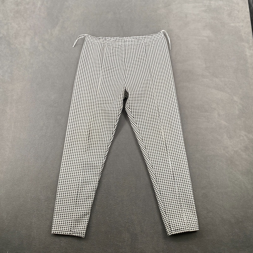Connection 18 Cropped Pants Womens Large Black White Checkered Stretch Pull On